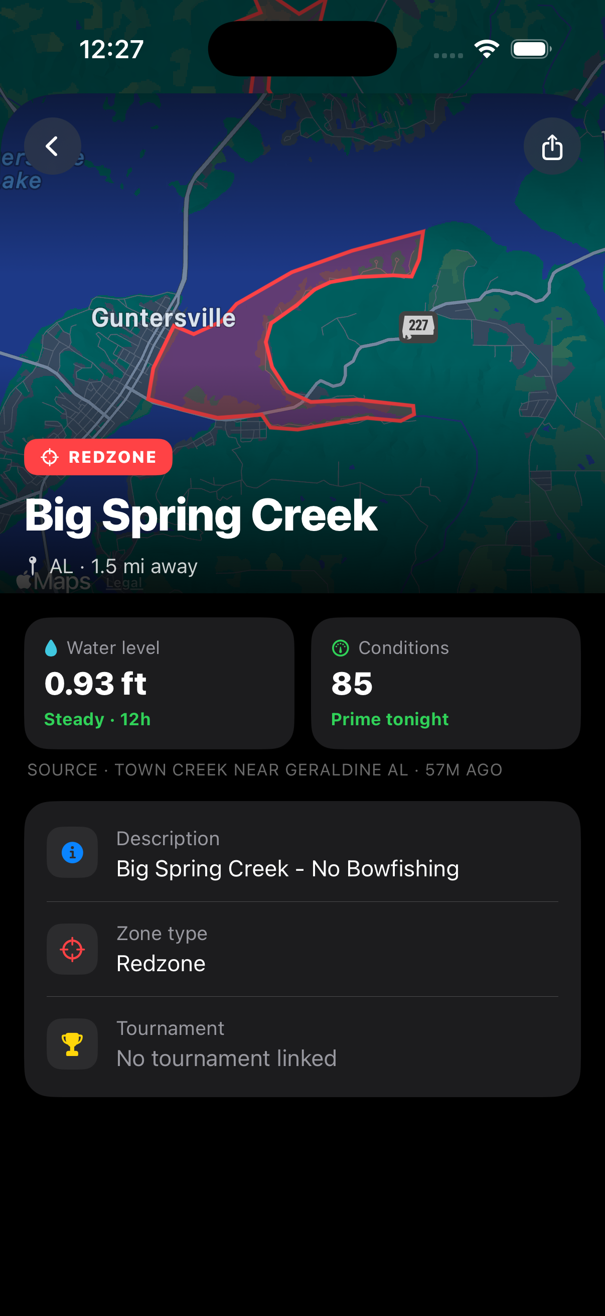 Sector Bowfishing Zone Details — Big Spring Creek Red Zone